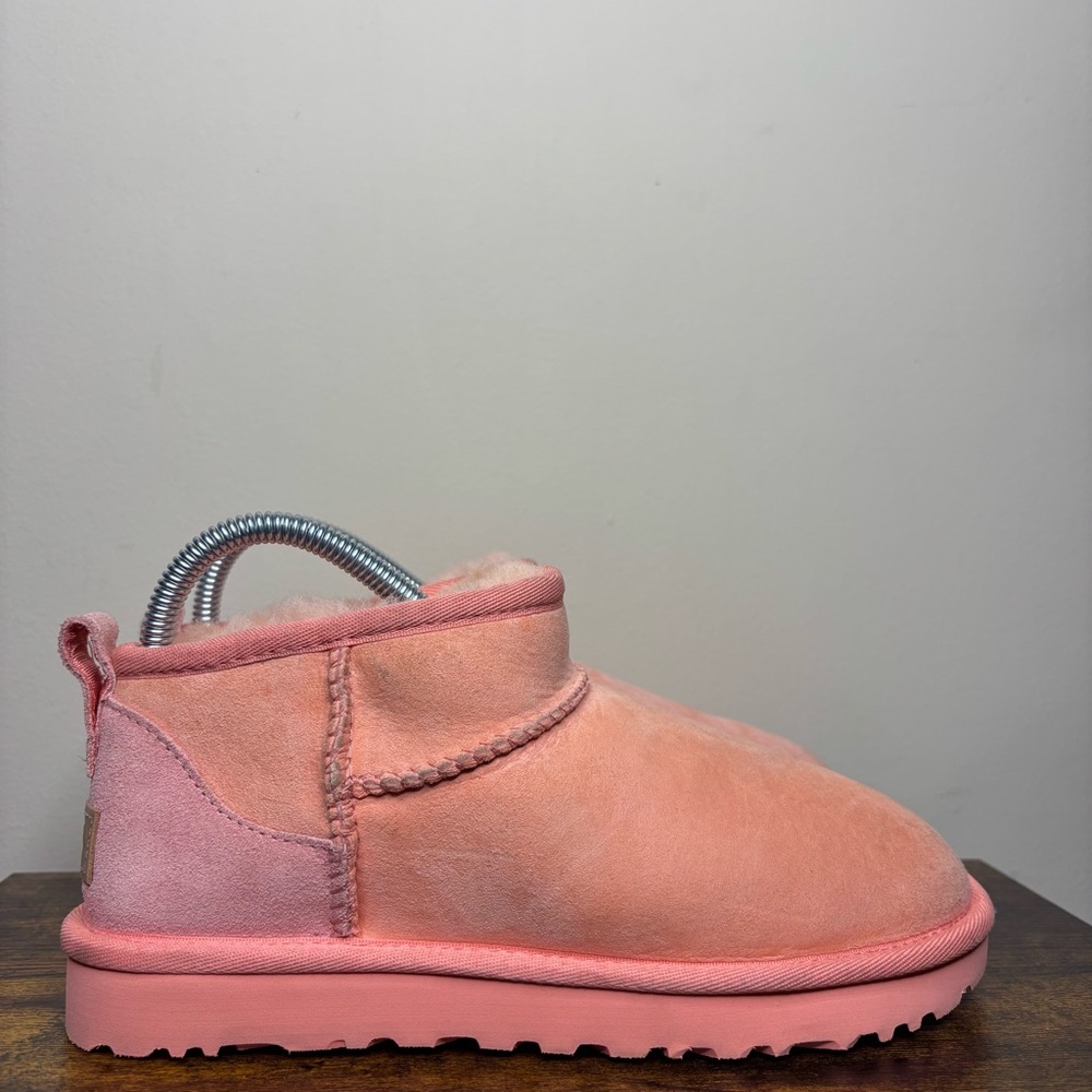 UGG Classic Ultra Mini Beverly Pink Corral Suede Ankle Boots Womens Size 6